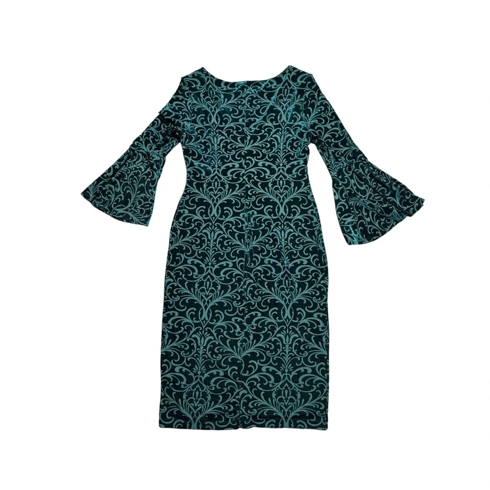 Liz Claiborne Green Burnout Velvet Bell Sleeve Dress 6 Fairy Grunge  Whimsigoth‎